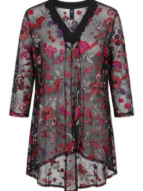 TS Taking Shape Floral Embroidered Mesh Tunic Top - Size XL